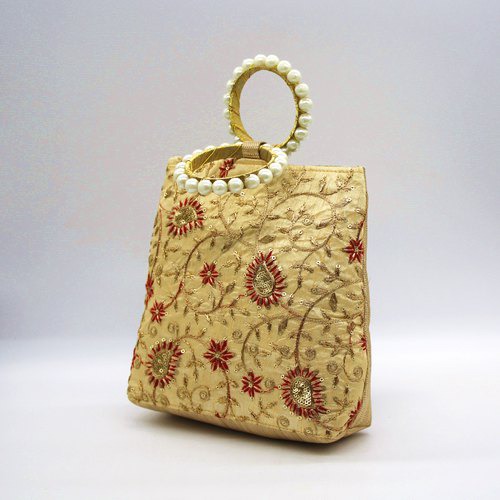 Hand Bag | Embroidery Work Women Wedding Potli Bags Or Batwa Or Wristlets With Pearl Handle